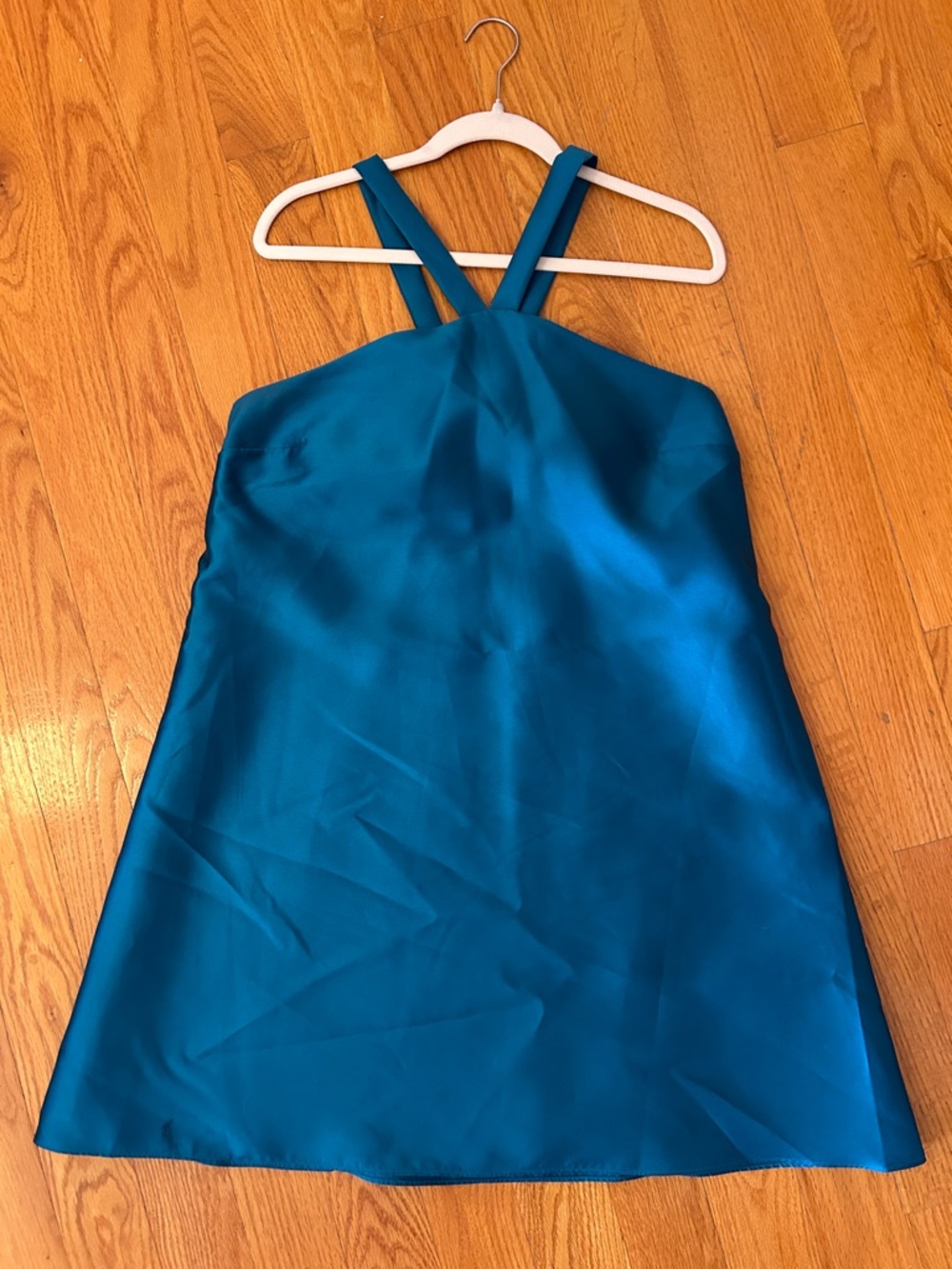 Badgley Mischka Teal Satin A-Line Dress
